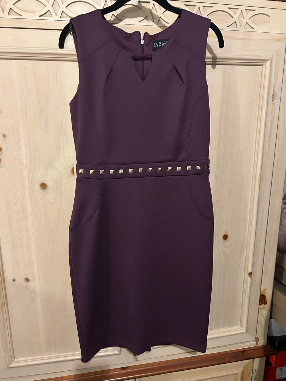 Enfocus Studio Plum Sleeveless Sheath Dress with Studded Waistband